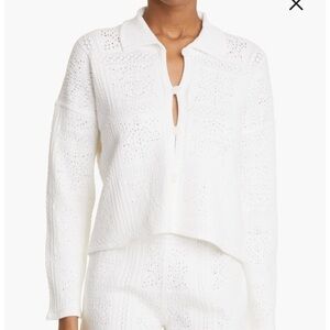 Club Monaco Pointelle Crop Sweater Collared Cardigan